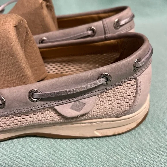Sperry angelfish 1 eyegray and silver boat shoe side netting easy slip on style - Picture 5 of 10